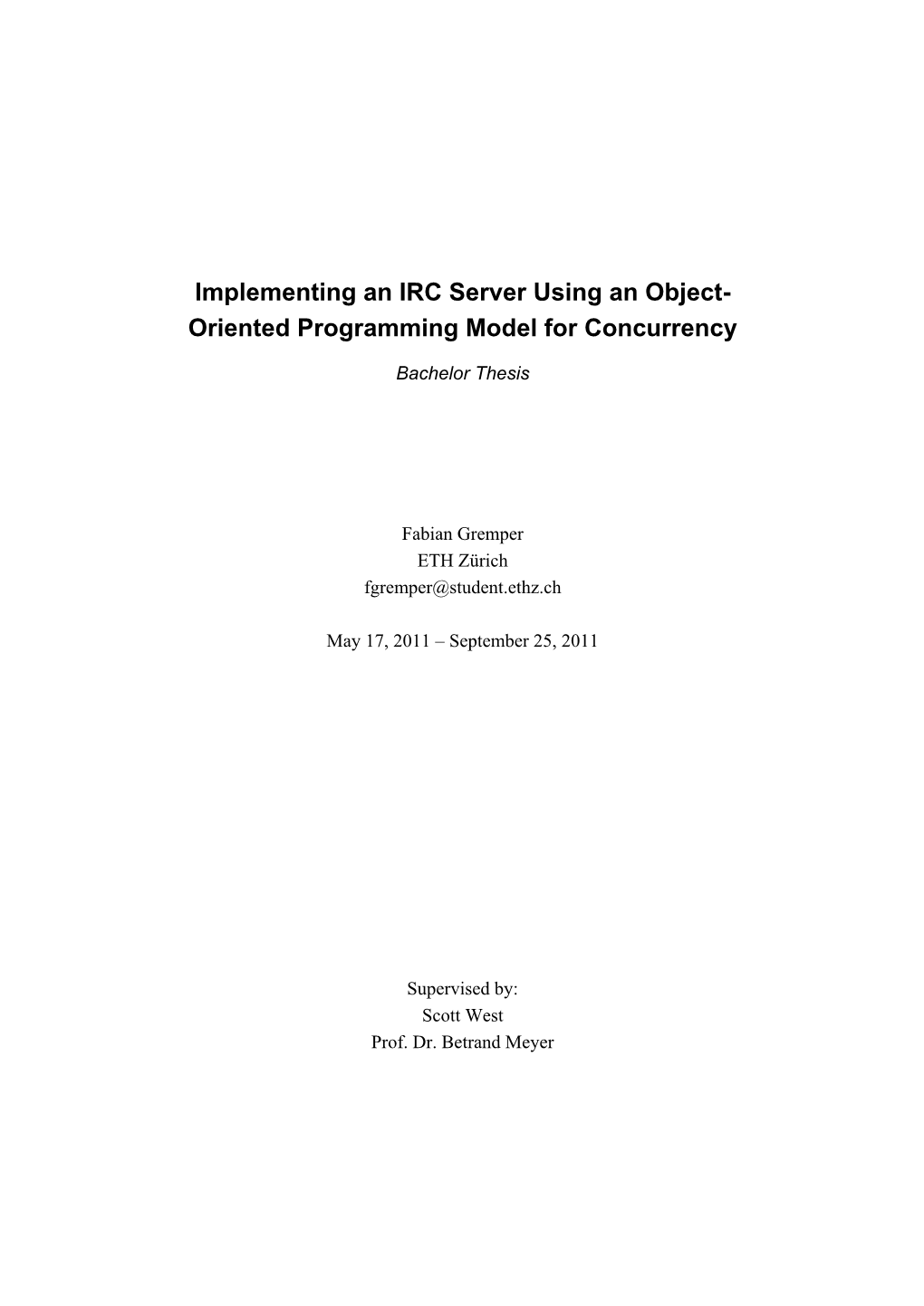 Implementing an IRC Server Using an Object- Oriented Programming Model for Concurrency