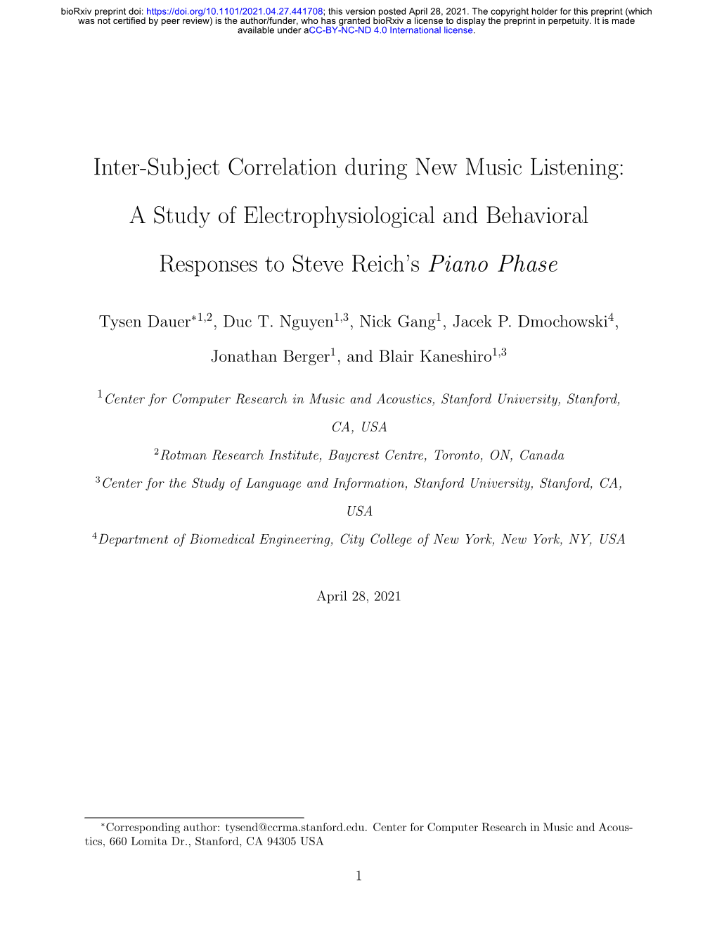 Inter-Subject Correlation During New Music Listening: a Study of Electrophysiological and Behavioral Responses to Steve Reich'