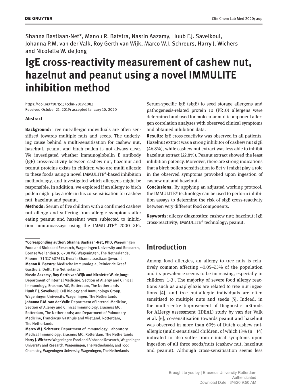 Ige Cross-Reactivity Measurement of Cashew Nut, Hazelnut and Peanut