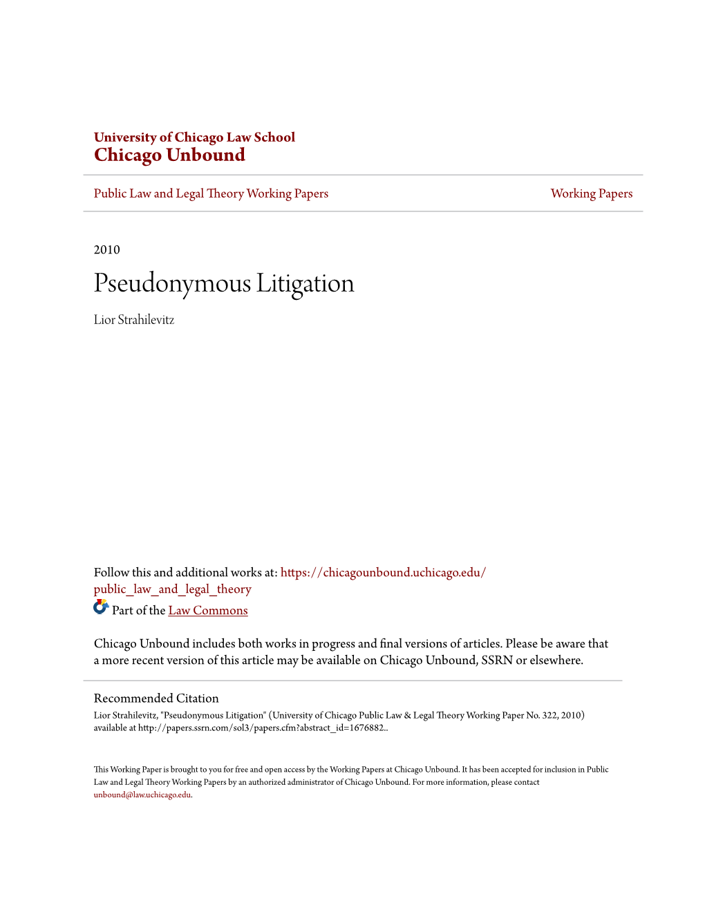 Pseudonymous Litigation Lior Strahilevitz