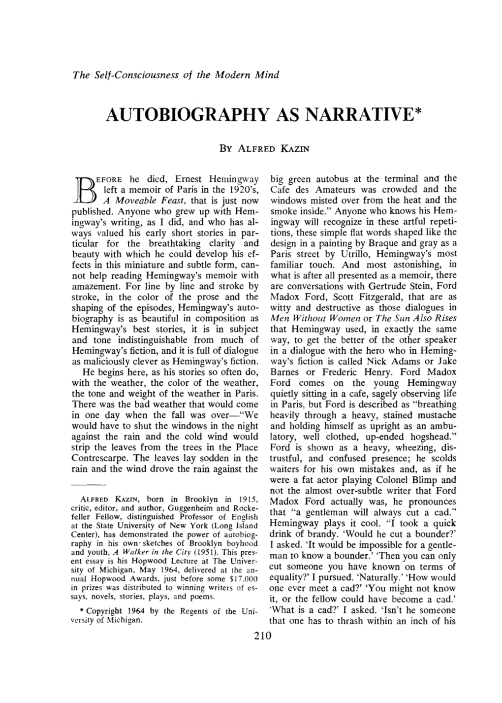 Autobiography As Narrative*