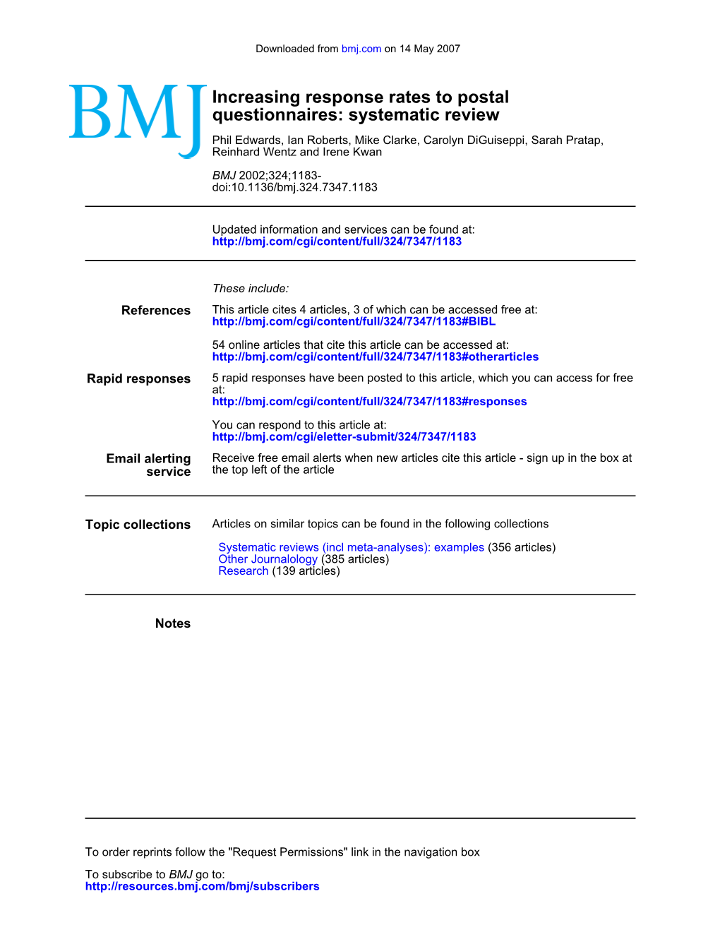 Questionnaires: Systematic Review Increasing Response Rates to Postal