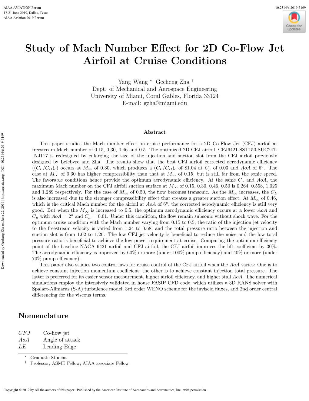 Study of Mach Number Effect for 2D Co-Flow Jet Airfoil at Cruise