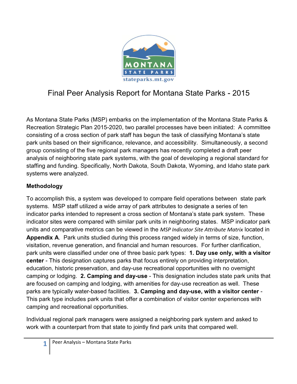 Final Peer Analysis Report for Montana State Parks - 2015