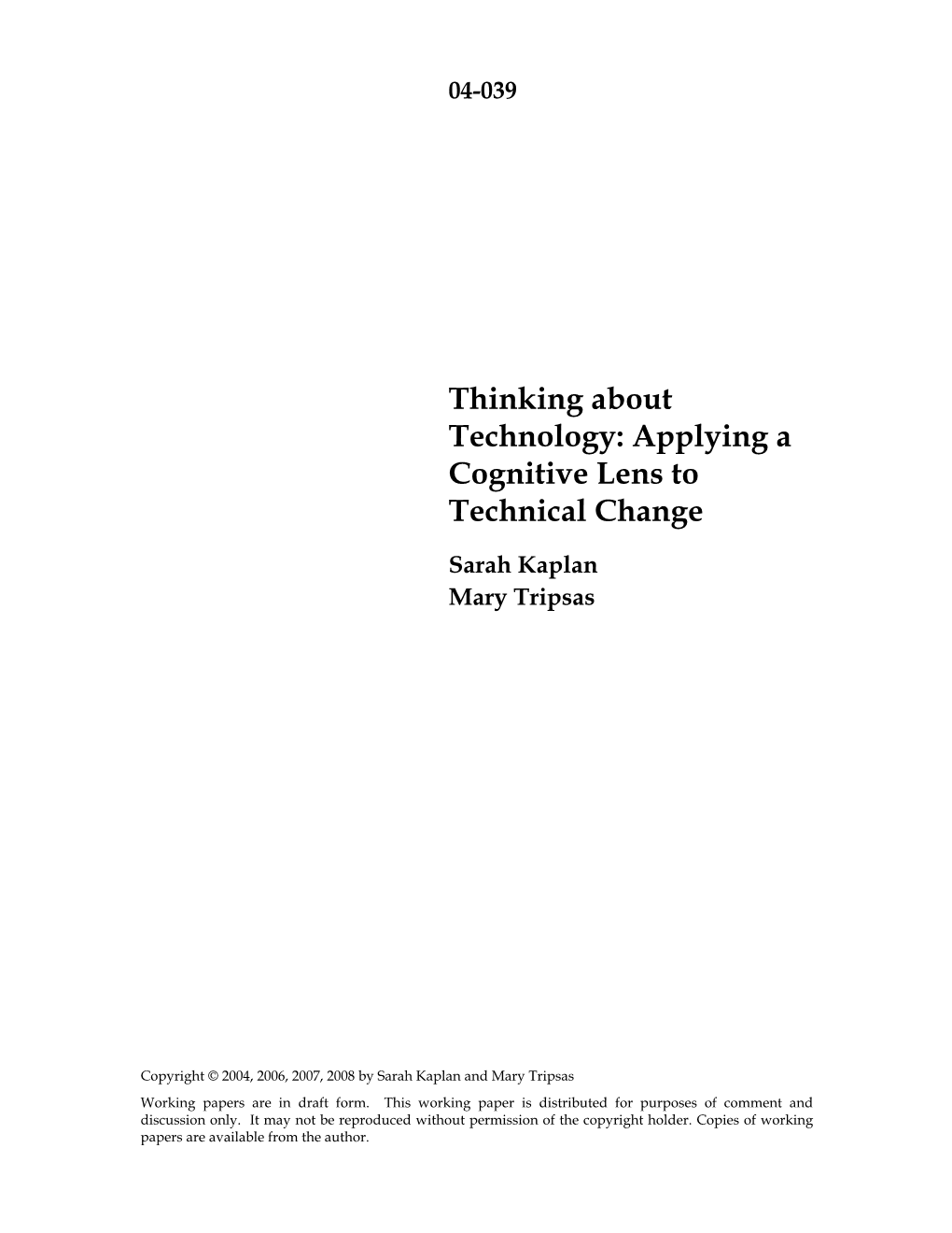 Thinking About Technology: Applying a Cognitive Lens to Technical Change