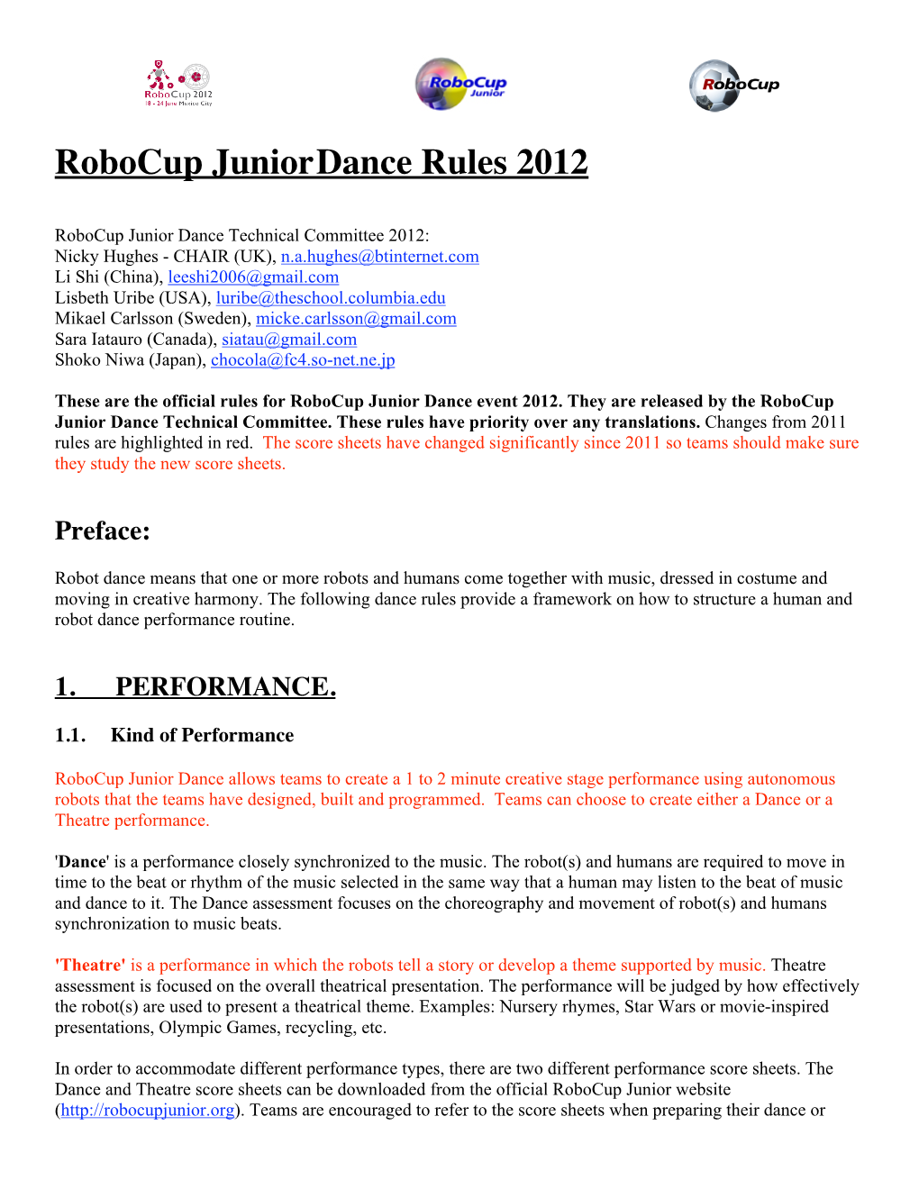 Robocupjunior Dance Rules 2012 Jan 05