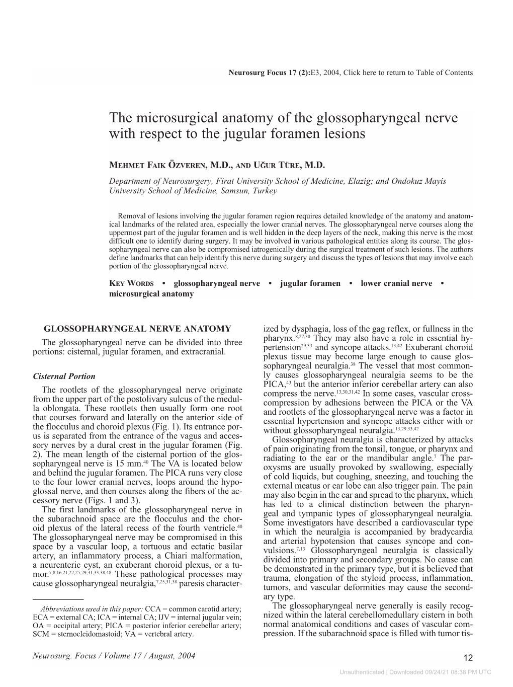 The Microsurgical Anatomy of the Glossopharyngeal Nerve with Respect to the Jugular Foramen Lesions