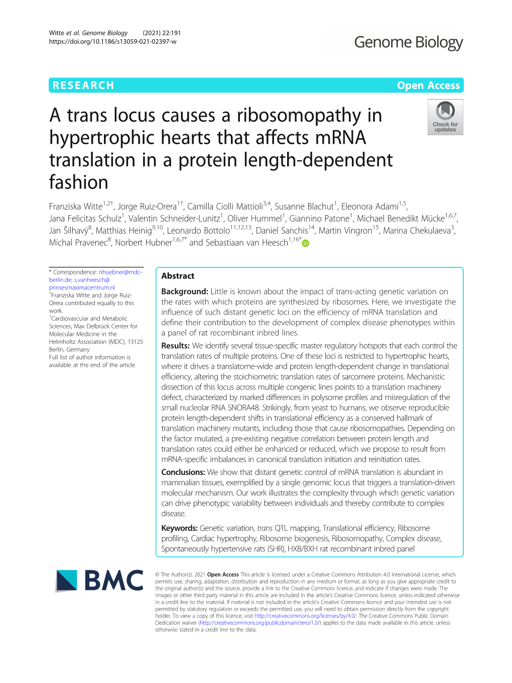 A Trans Locus Causes a Ribosomopathy in Hypertrophic Hearts That Affects