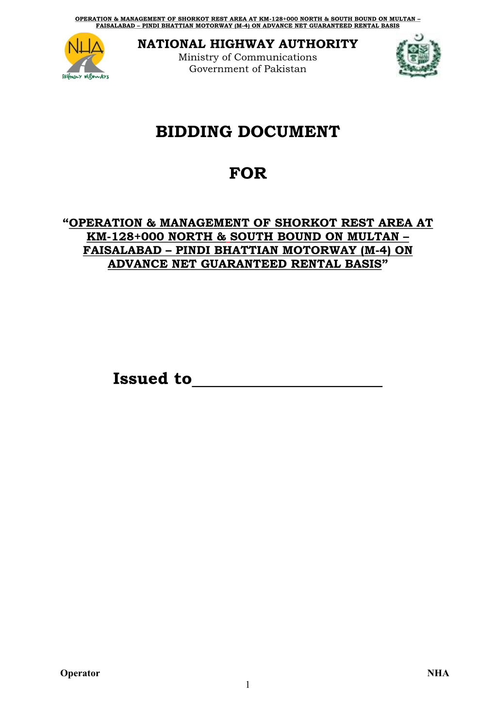 BIDDING DOCUMENT for Issued To