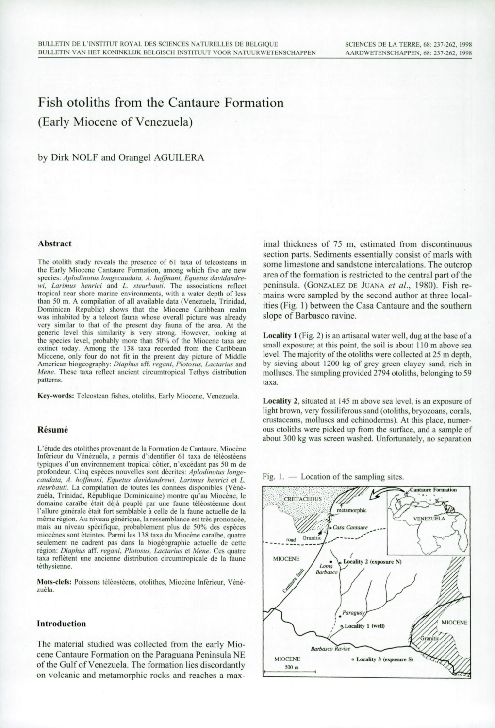 Fish Otoliths from the Cantaure Formation (Early Miocene of Venezuela)