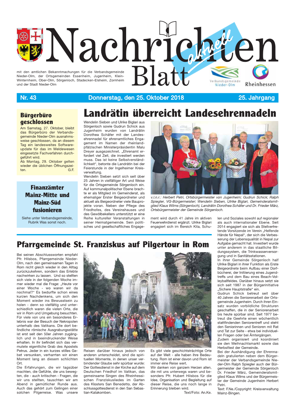 Nachrichtenblatt Nr. 43 Vom 25. Oktober 2018