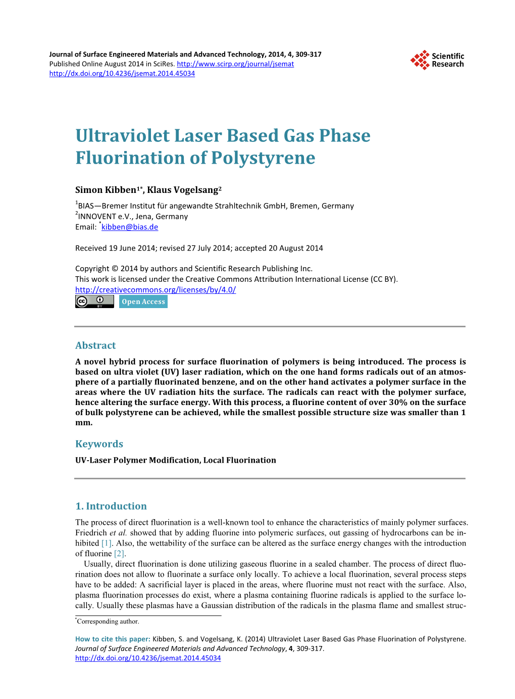 Ultraviolet Laser Based Gas Phase Fluorination of Polystyrene