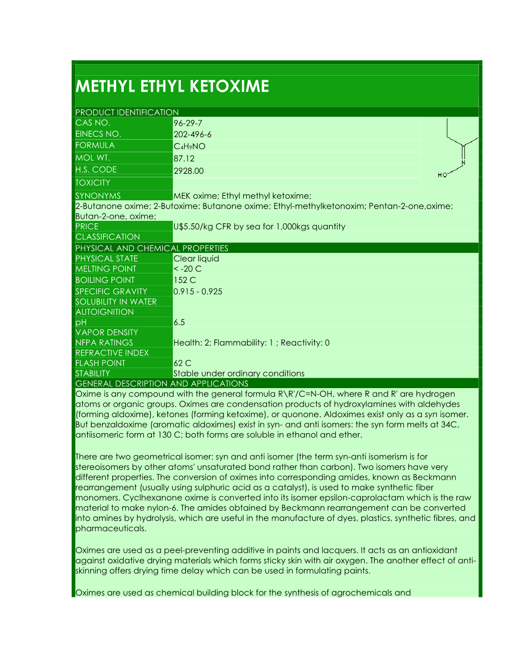 Methyl Ethyl Ketoxime