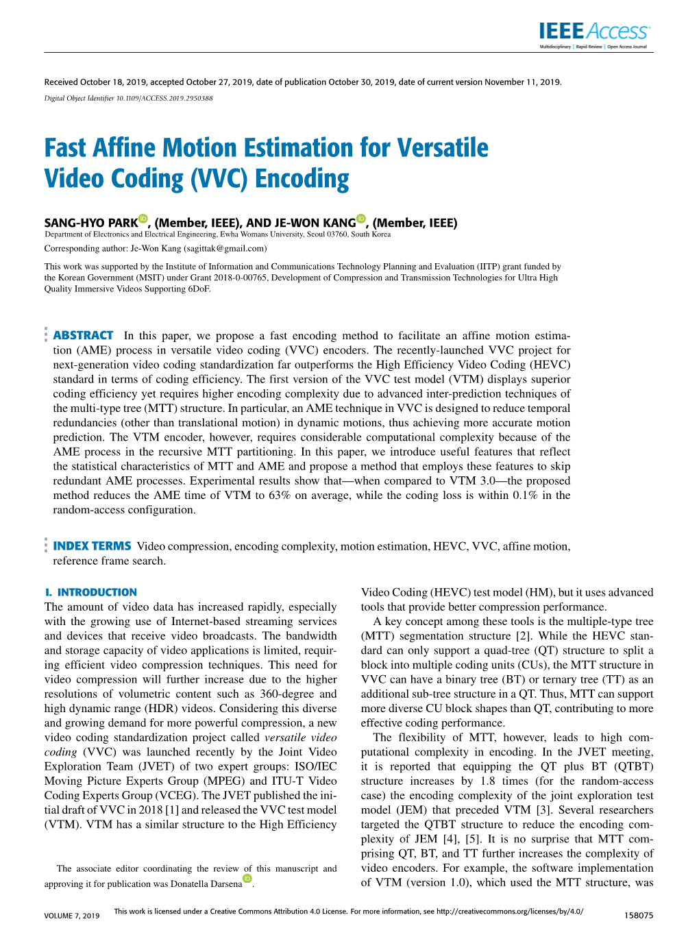 Fast Affine Motion Estimation for Versatile Video Coding (VVC) Encoding