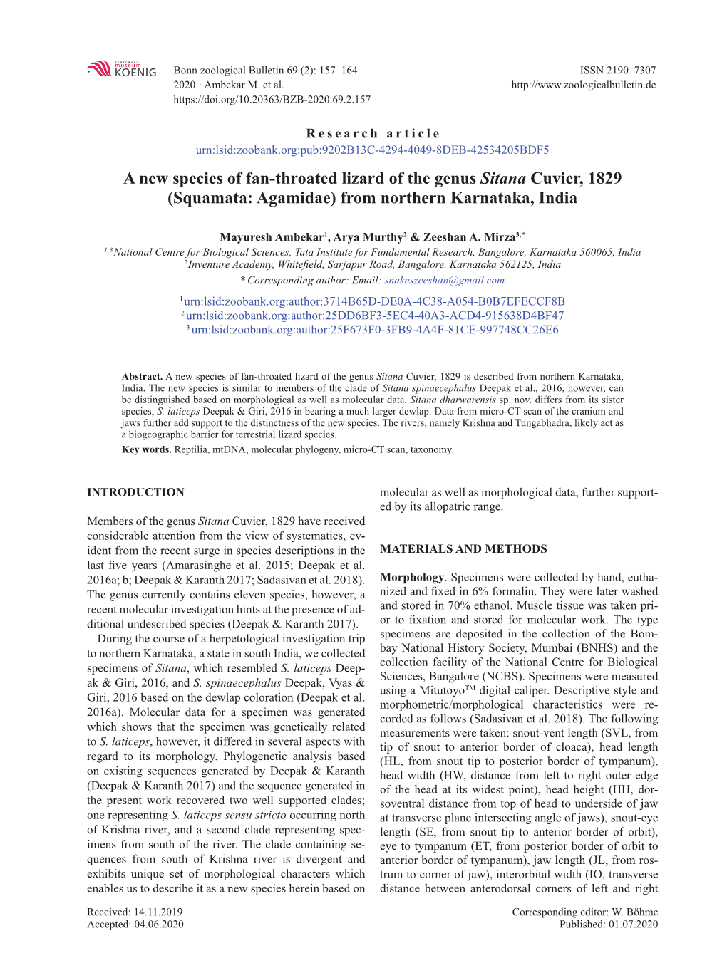 A New Species of Fan-Throated Lizard of the Genus Sitana Cuvier, 1829 (Squamata: Agamidae) from Northern Karnataka, India