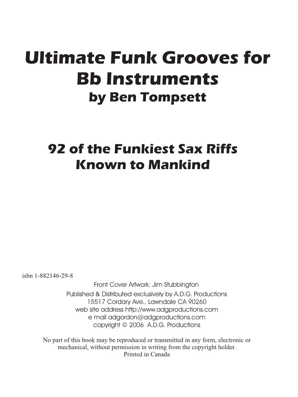 Ultimate Funk Grooves for Bb Instruments by Ben Tompsett