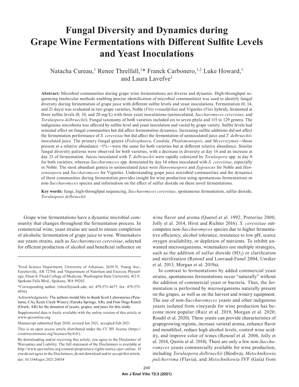 Fungal Diversity and Dynamics During Grape Wine Fermentations with Different Sulfite Levels and Yeast Inoculations