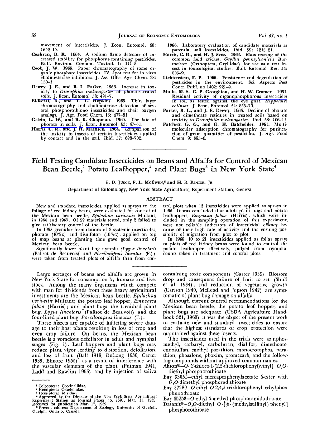 Field Testing Candidate Insecticides on Beans and Alfalfa for Control of Mexican Bean Beetle,L Potato Leafhopper,2 and Plant Bugs3 in New York State4