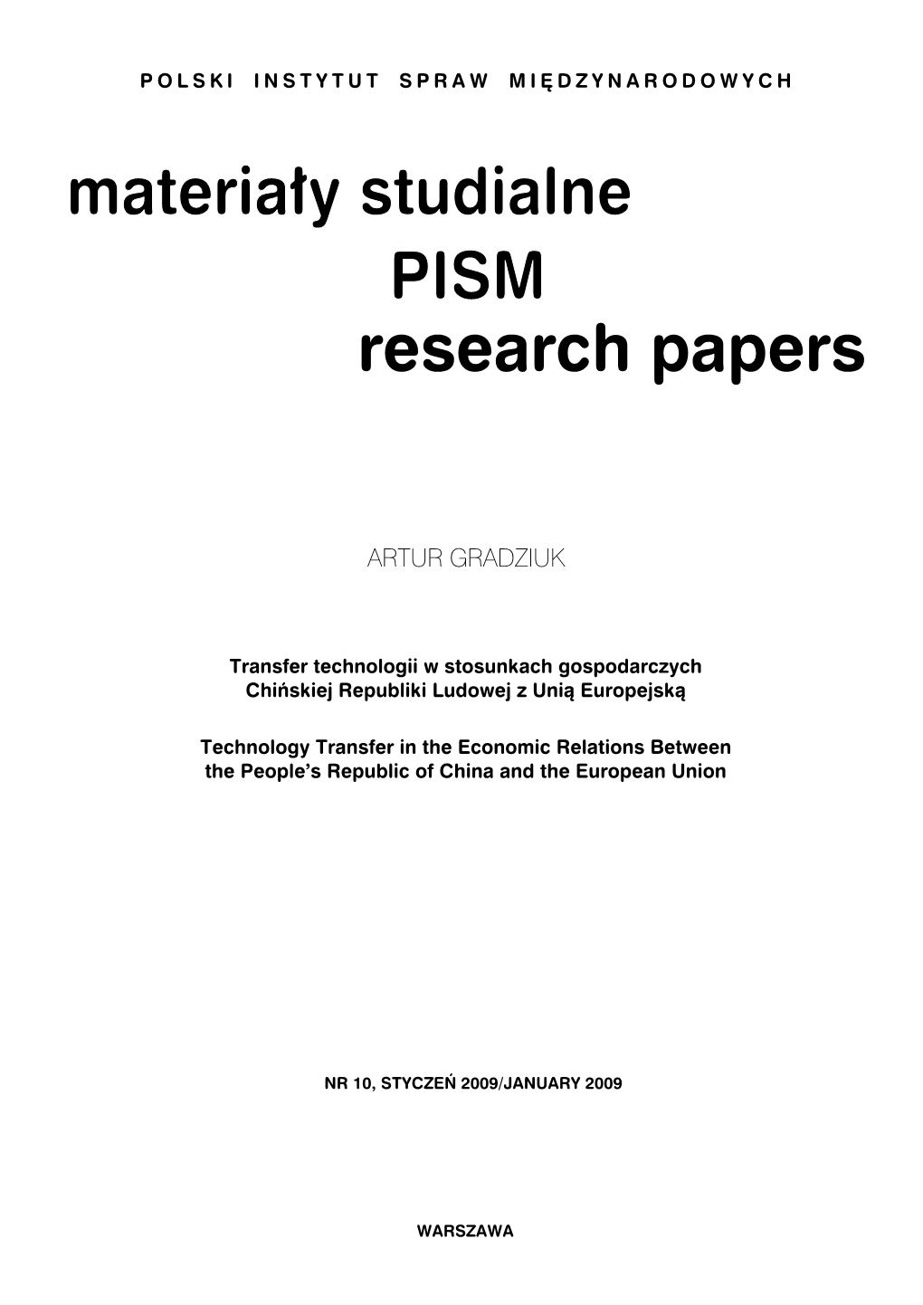 Technology Transfer in the Economic Relations Between the People’S Republic of China and the European Union