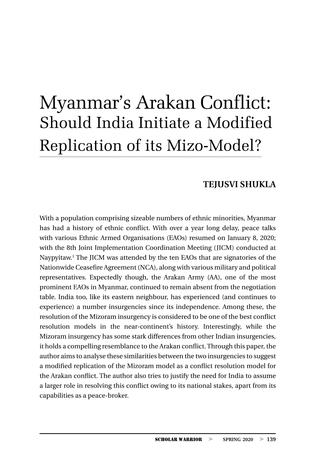 Myanmar's Arakan Conflict