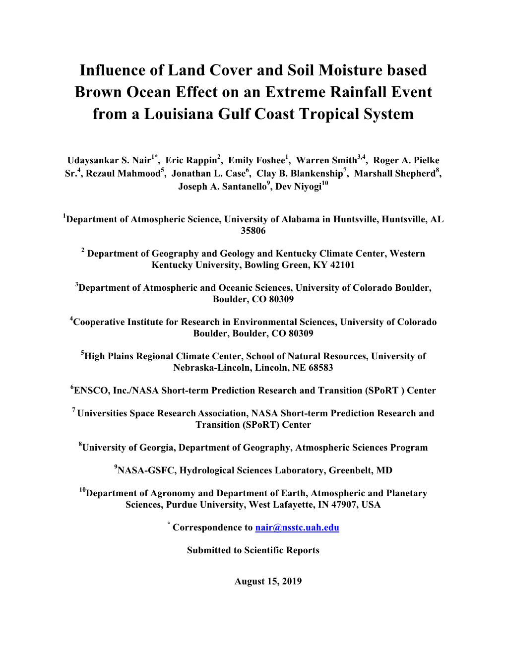 Influence of Land Cover and Soil Moisture Based Brown Ocean Effect on an Extreme Rainfall Event from a Louisiana Gulf Coast Tropical System