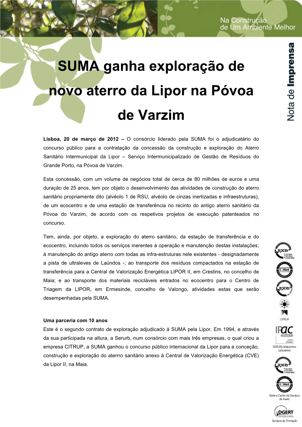 SUMA Ganha Exploração De Novo Aterro Da Lipor Na Póvoa De Varzim