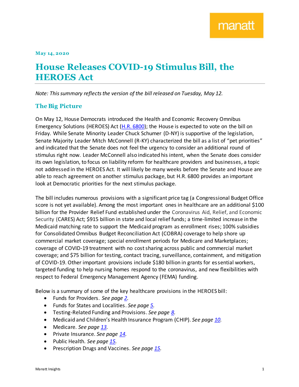 House Releases COVID-19 Stimulus Bill, the HEROES Act