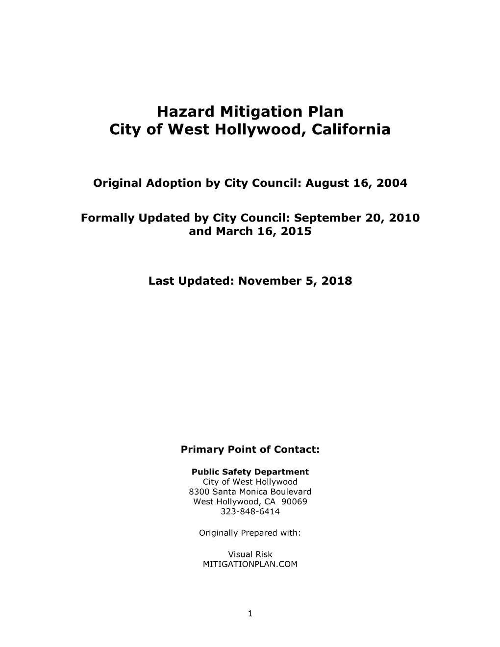Hazard Mitigation Plan City of West Hollywood, California