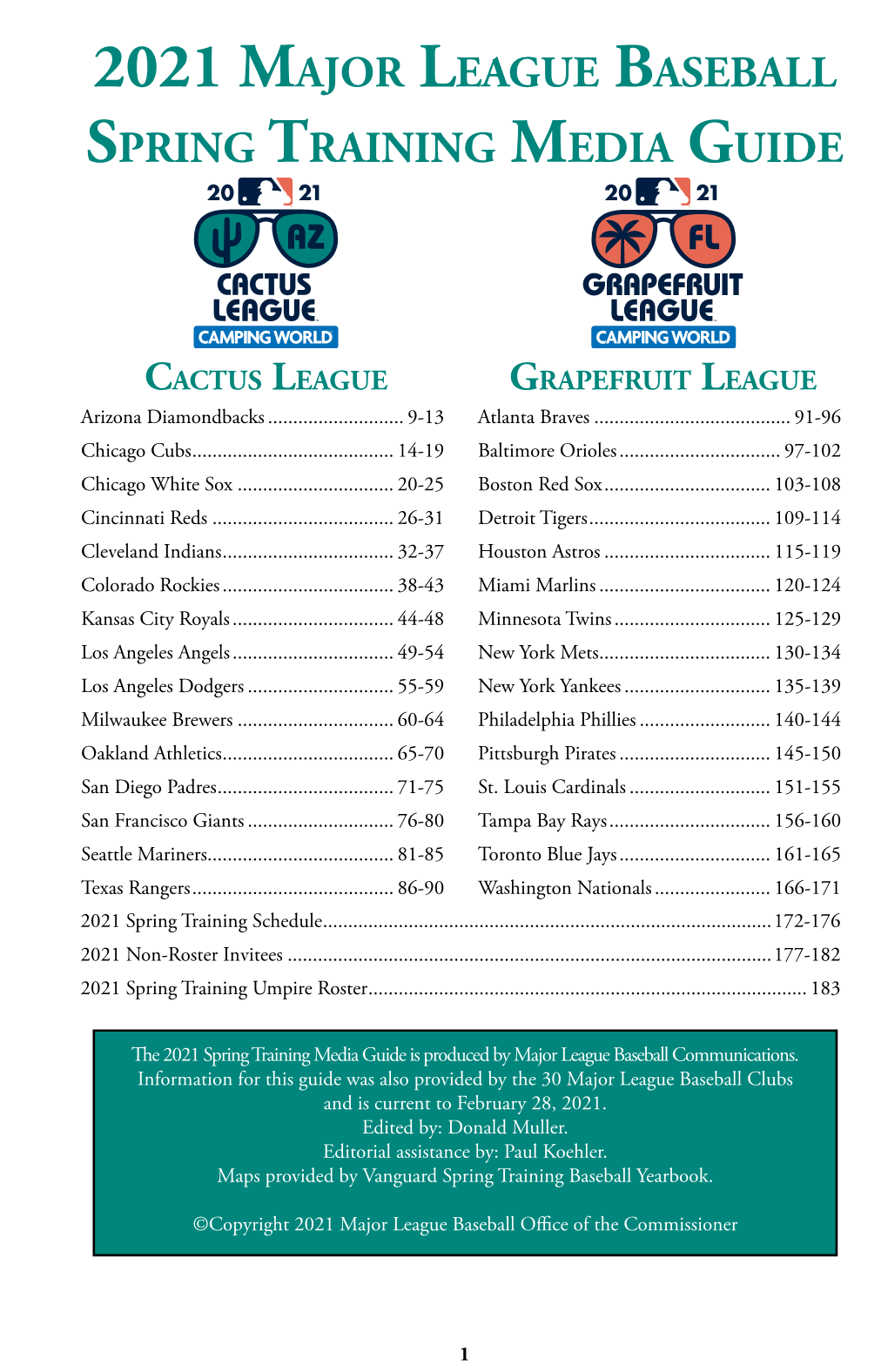 2021 Spring Training Media Guide Is Produced by Major League Baseball Communications