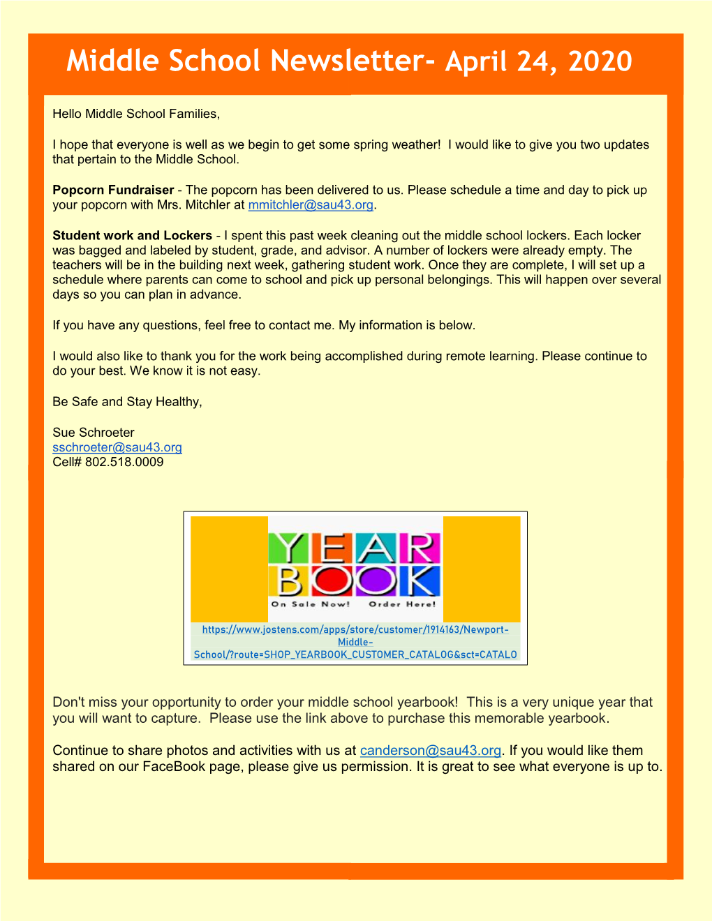 Middle School Newsletter- April 24, 2020