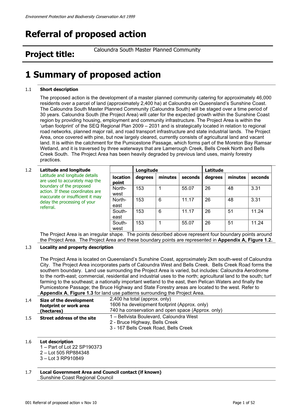 Referral of Proposed Action