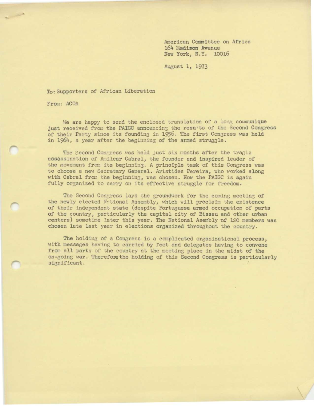 American Committee on Africa 164 Madison Avenue New York, N .Y