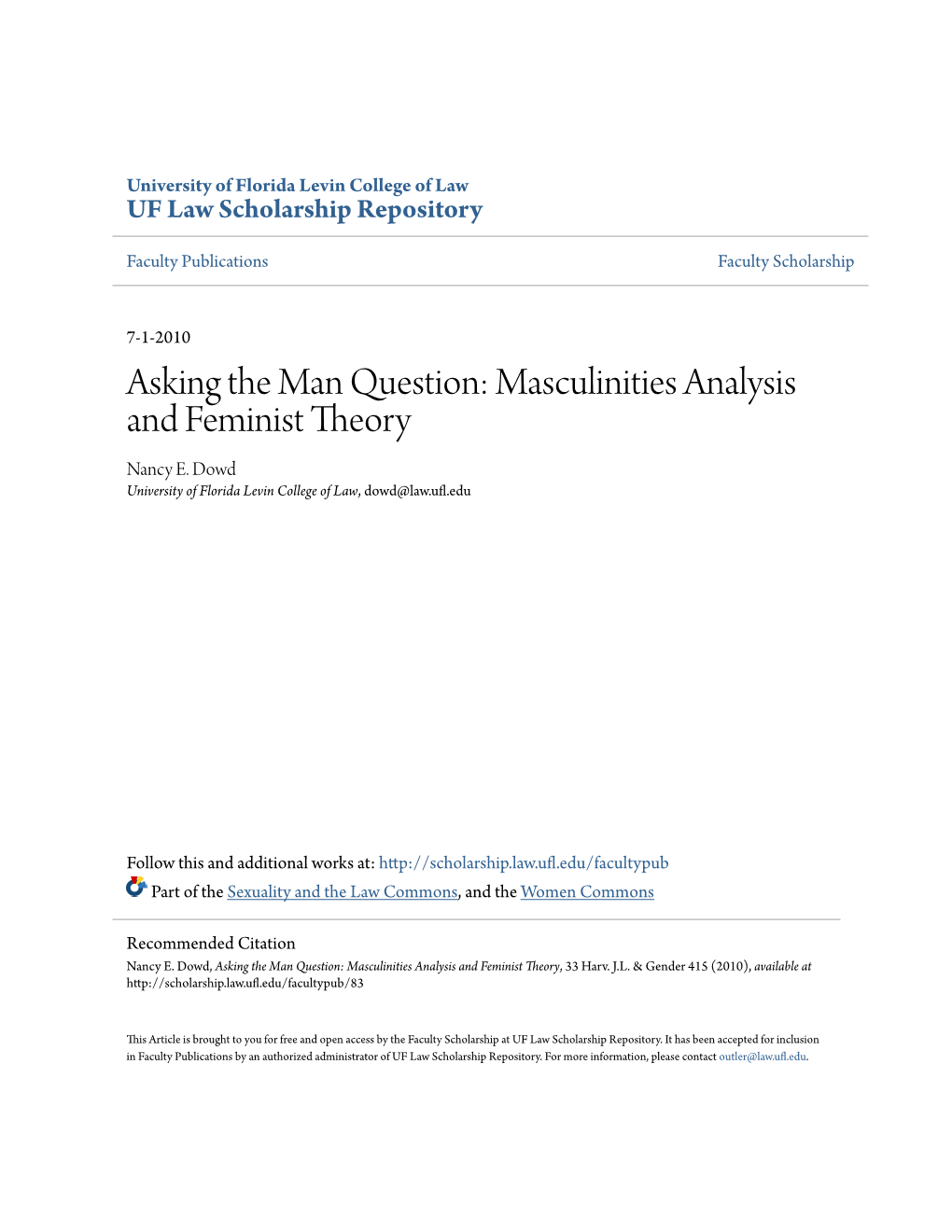 Asking the Man Question: Masculinities Analysis and Feminist Theory Nancy E