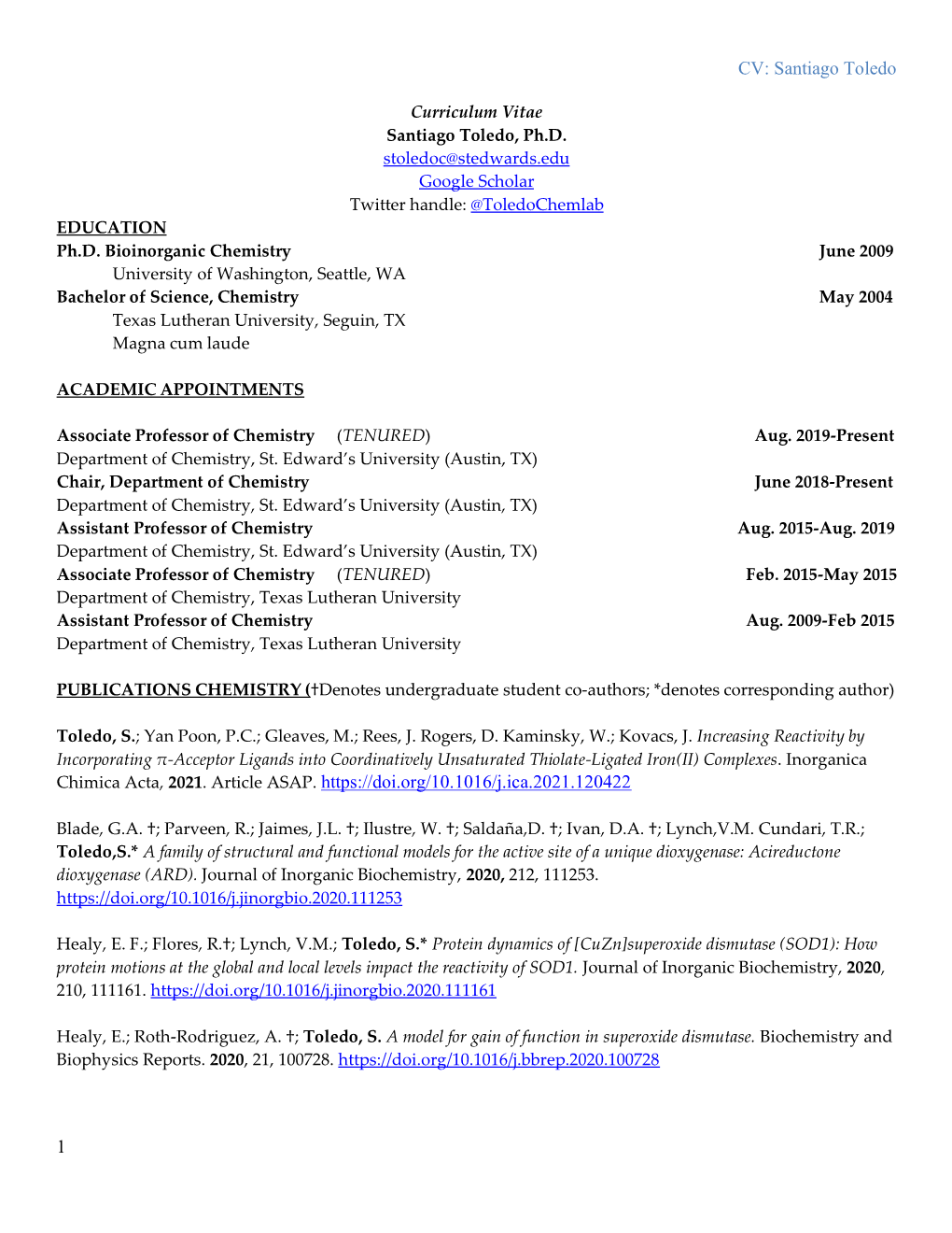 CV: Santiago Toledo 1 Chimica Acta, 2021. Article ASAP