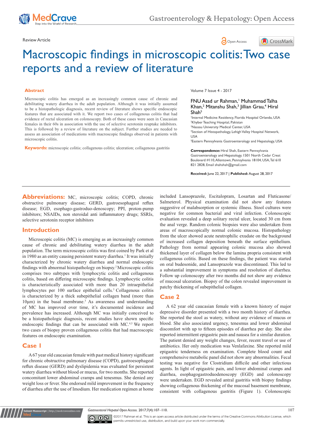 Macroscopic Findings in Microscopic Colitis: Two Case Reports and a Review of Literature