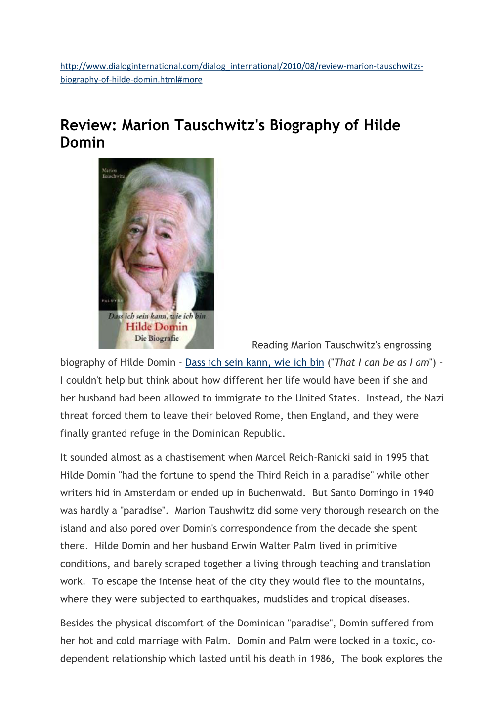 Review: Marion Tauschwitz's Biography of Hilde Domin
