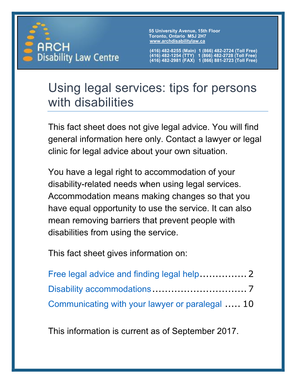 Using Legal Services: Tips for Persons with Disabilities