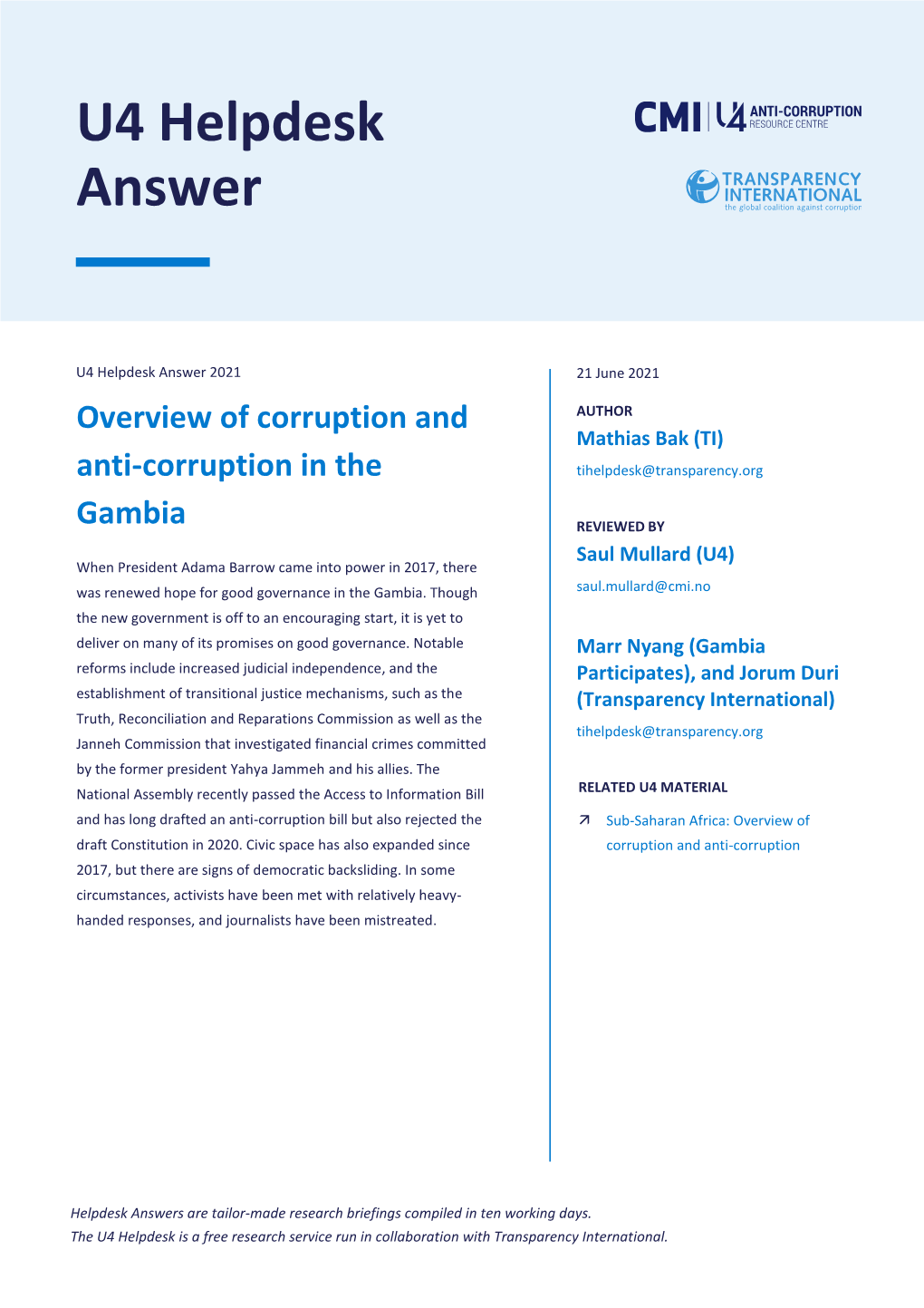 Overview of Corruption and Anti-Corruption in the Gambia