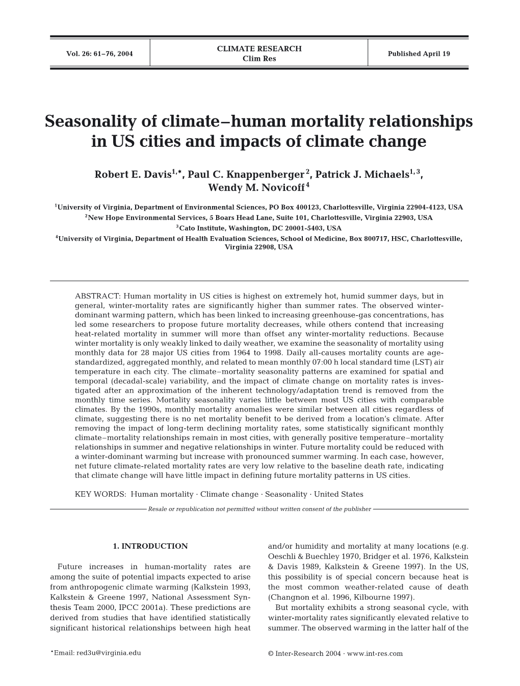 Seasonality of Climate–Human Mortality Relationships in US Cities and Impacts of Climate Change