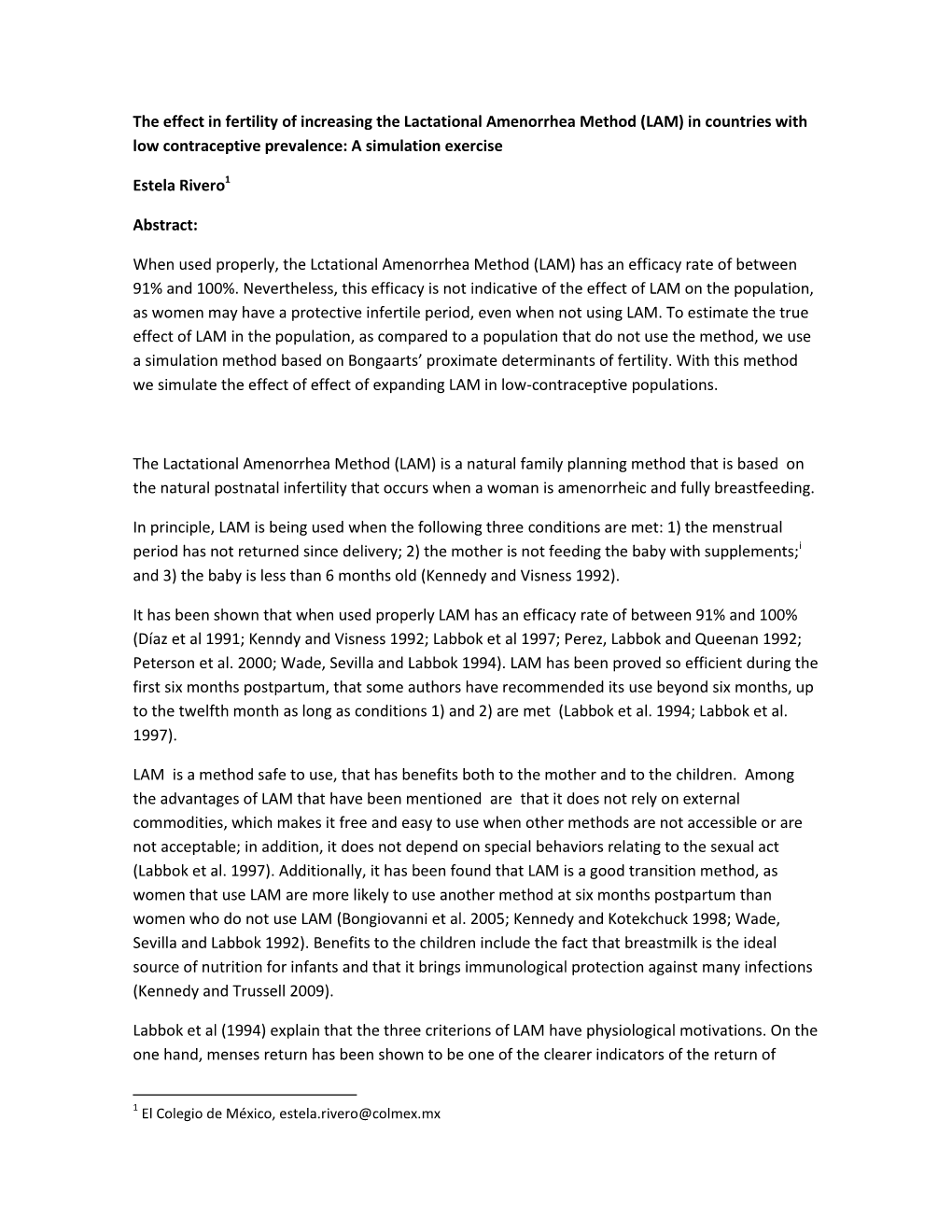 The Effect in Fertility of Increasing the Lactational Amenorrhea Method (LAM) in Countries with Low Contraceptive Prevalence: a Simulation Exercise