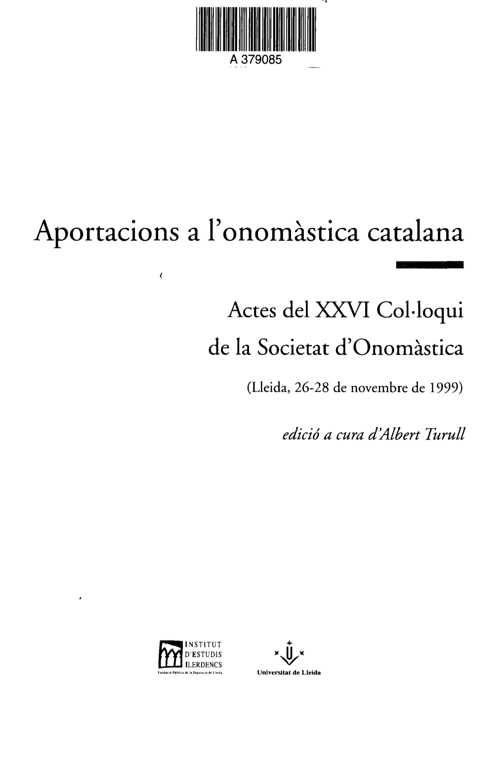 Aportacions a L'onomàstica Catalana &lt;