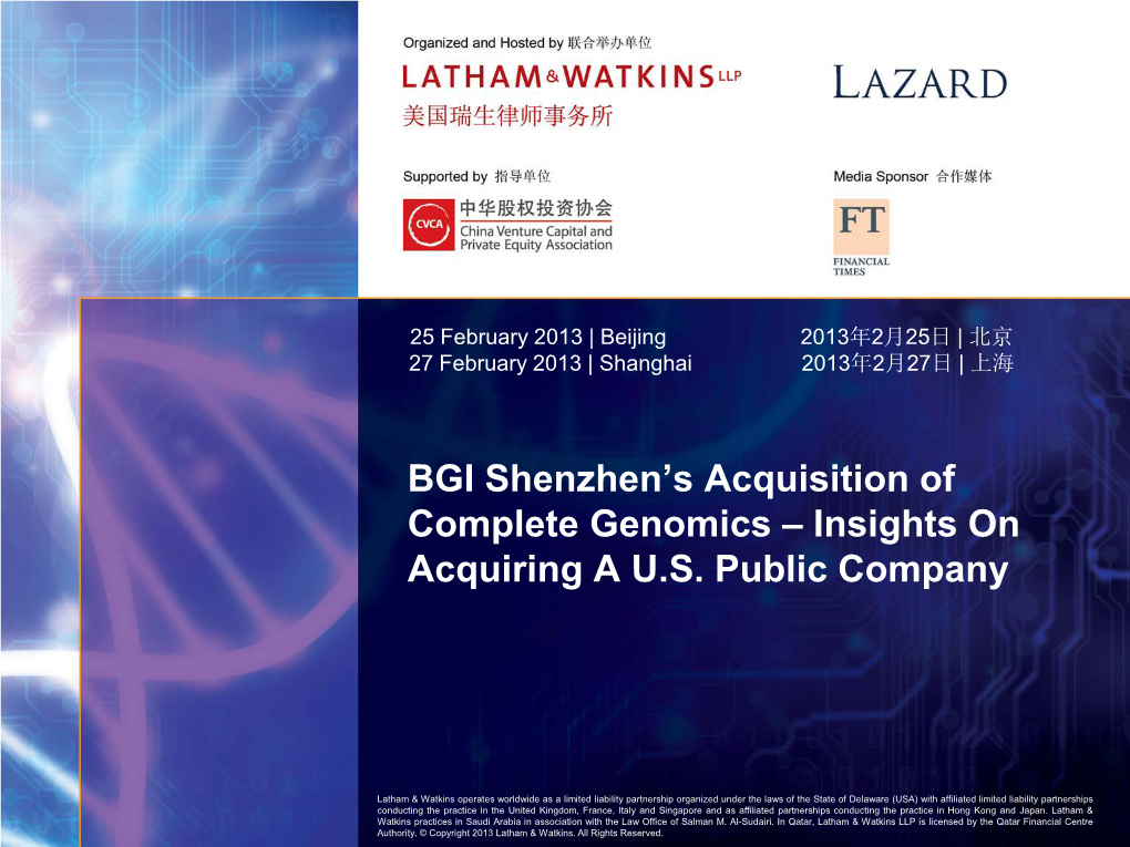 BGI Shenzhen’S Acquisition of Complete Genomics – Insights on Acquiring a U.S