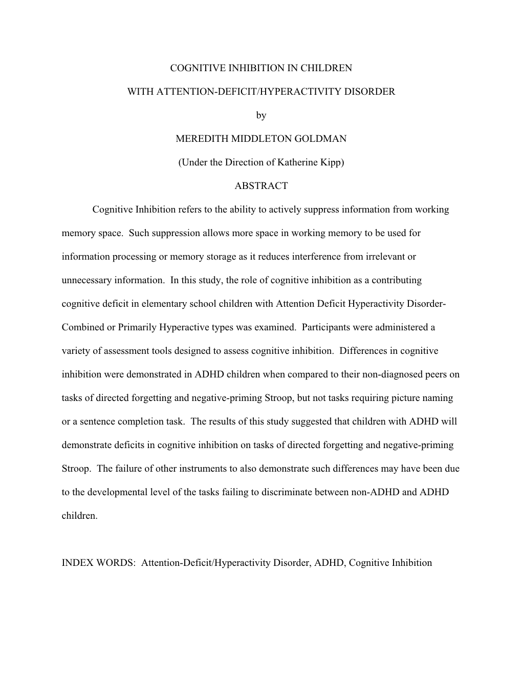 Cognitive Inhibition in Children with Attention