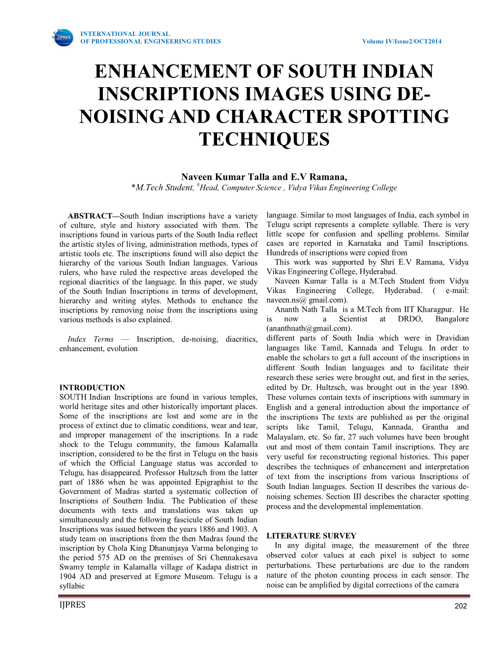 Enhancement of South Indian Inscriptions Images Using De- Noising and Character Spotting Techniques