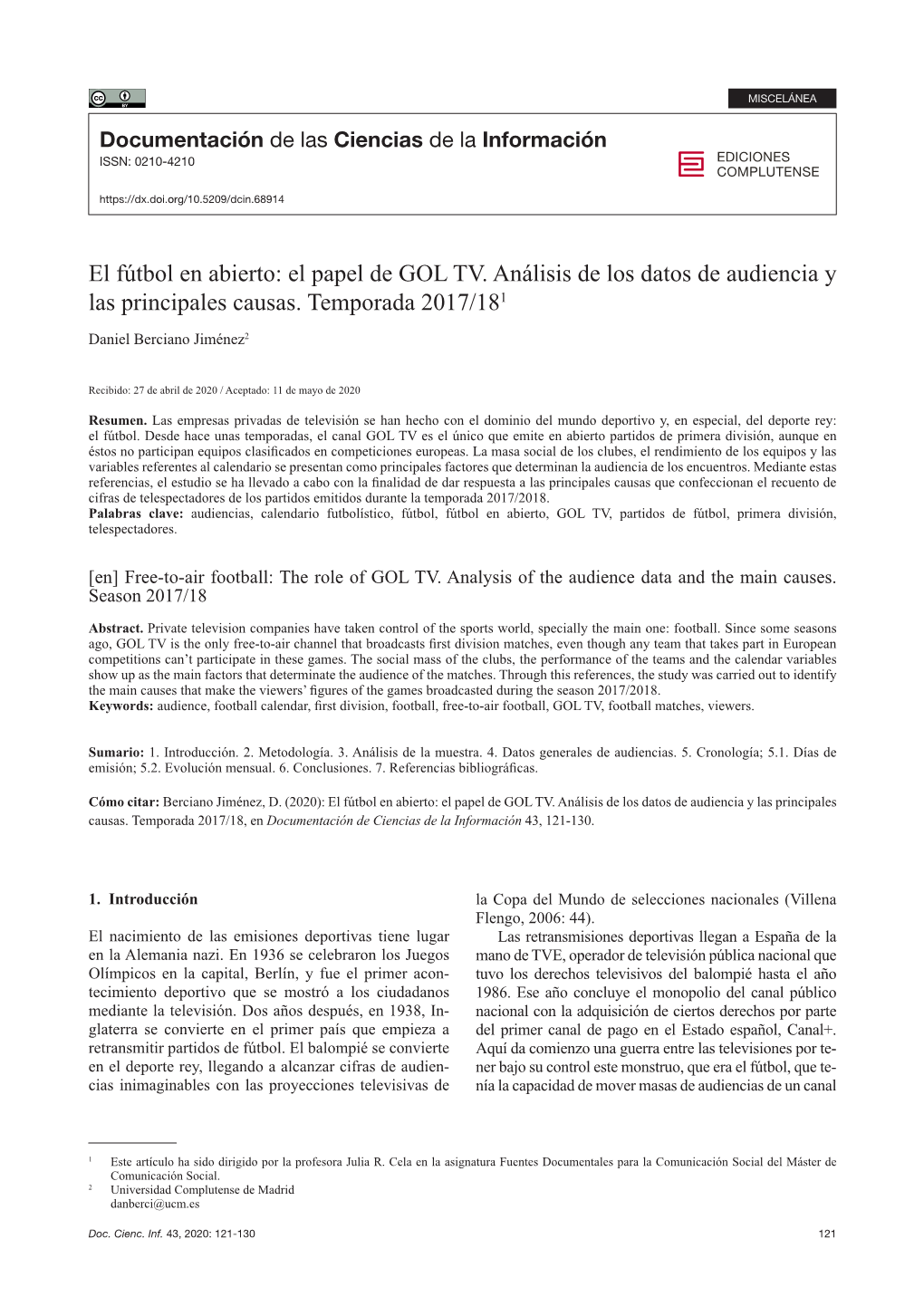 El Papel De GOL TV. Análisis De Los Datos De Audiencia Y Las Principales Causas