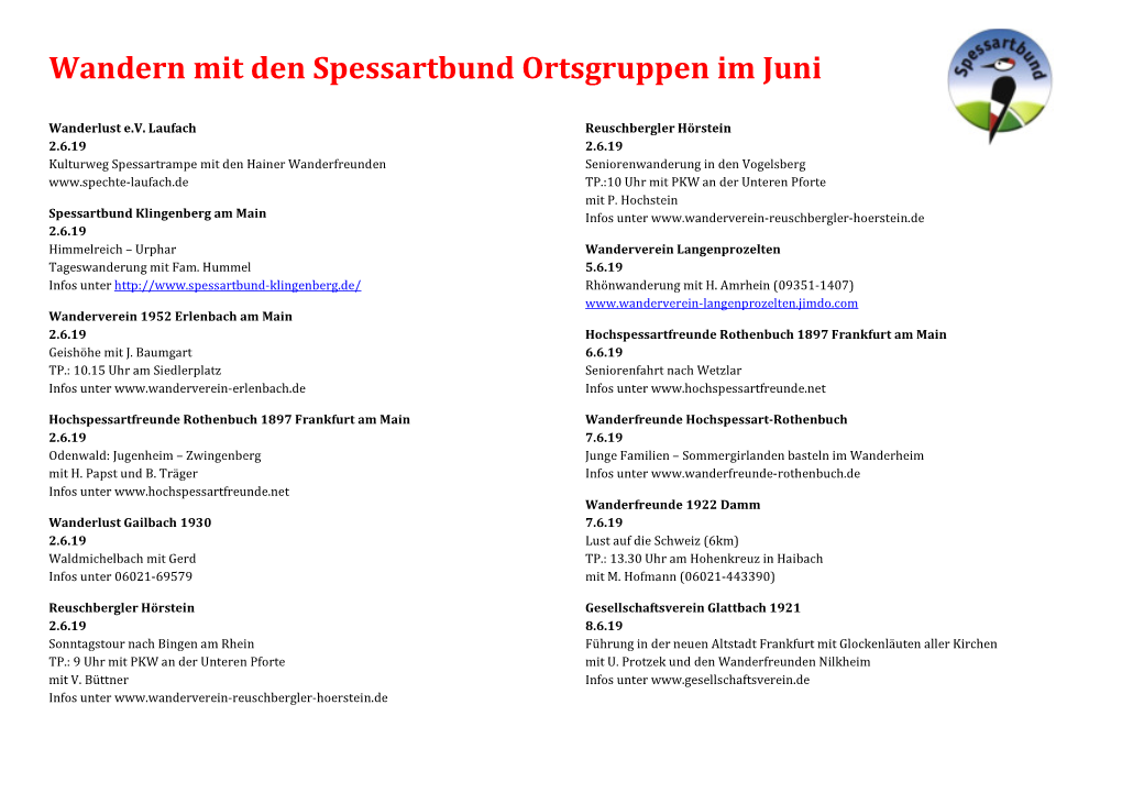 Wandern Mit Den Spessartbund Ortsgruppen Im Juni