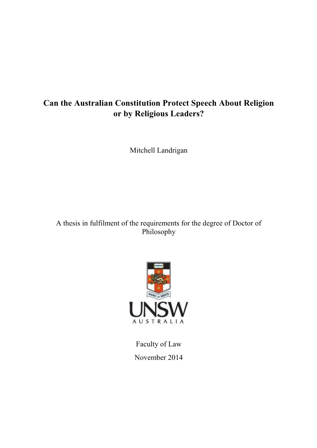 Can the Australian Constitution Protect Speech About Religion Or by Religious Leaders?