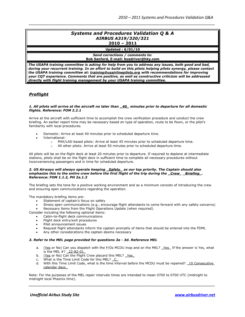 2010 2011 Systems and Procedures Validation Q&A ______