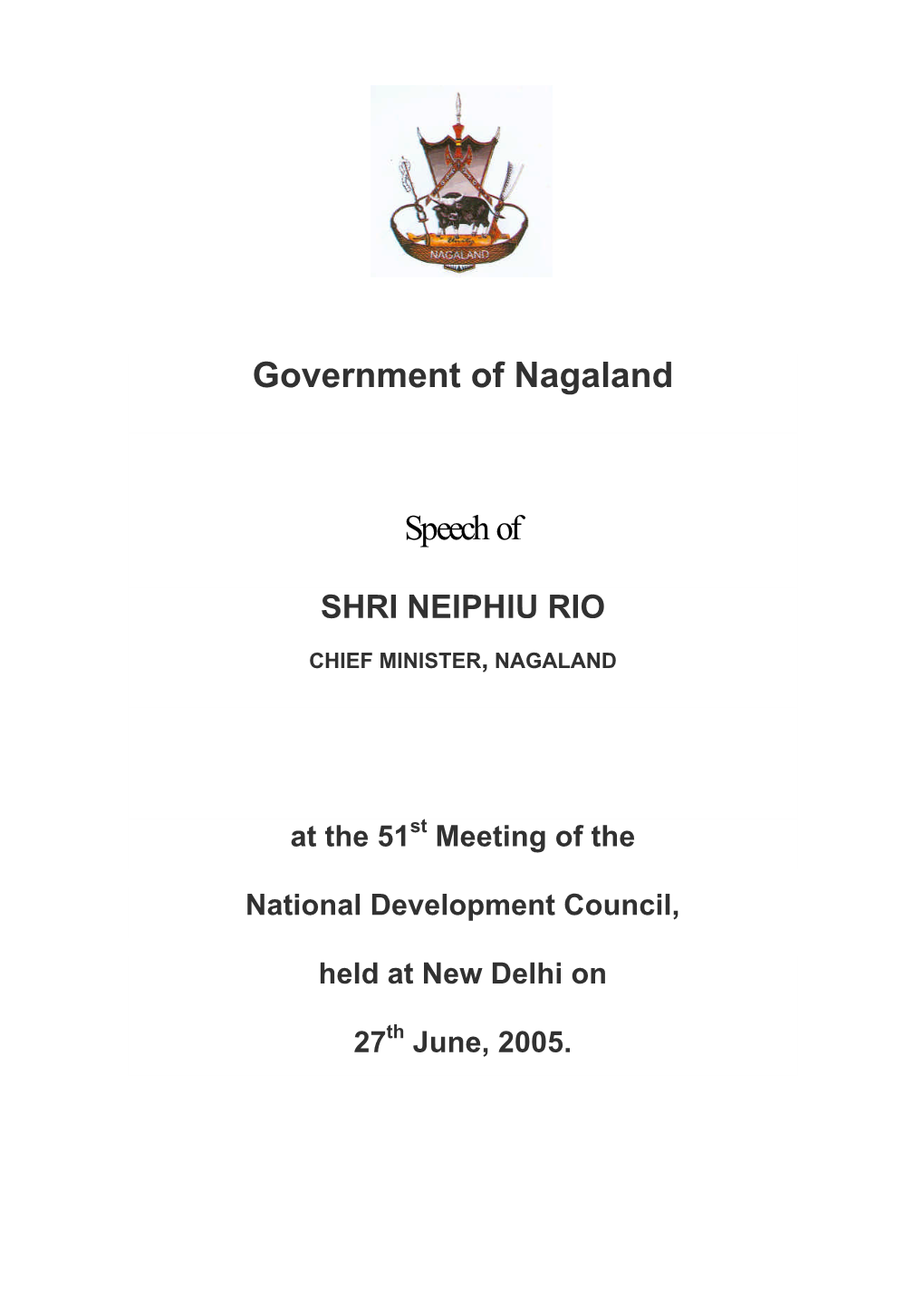 Government of Nagaland Speech Of