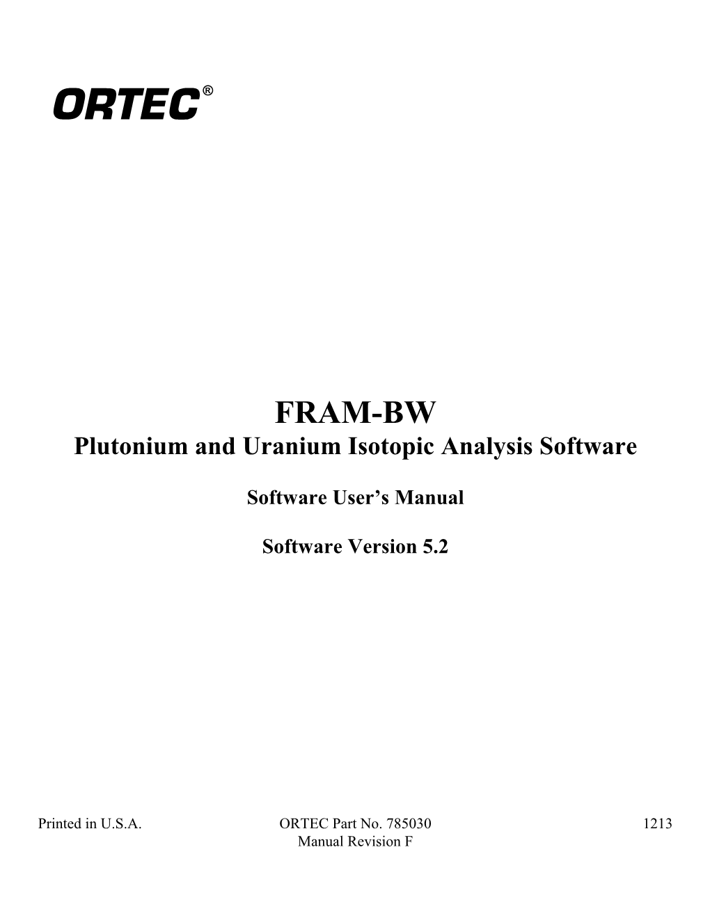 785030F FRAM-BW V5.2 User Manual